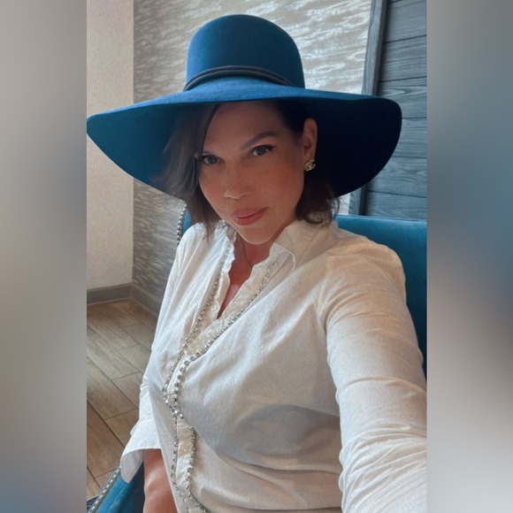 Hermes blue extra wide brim rope hat 100% rabbit hair felt 58CM - Picture 12 of 17